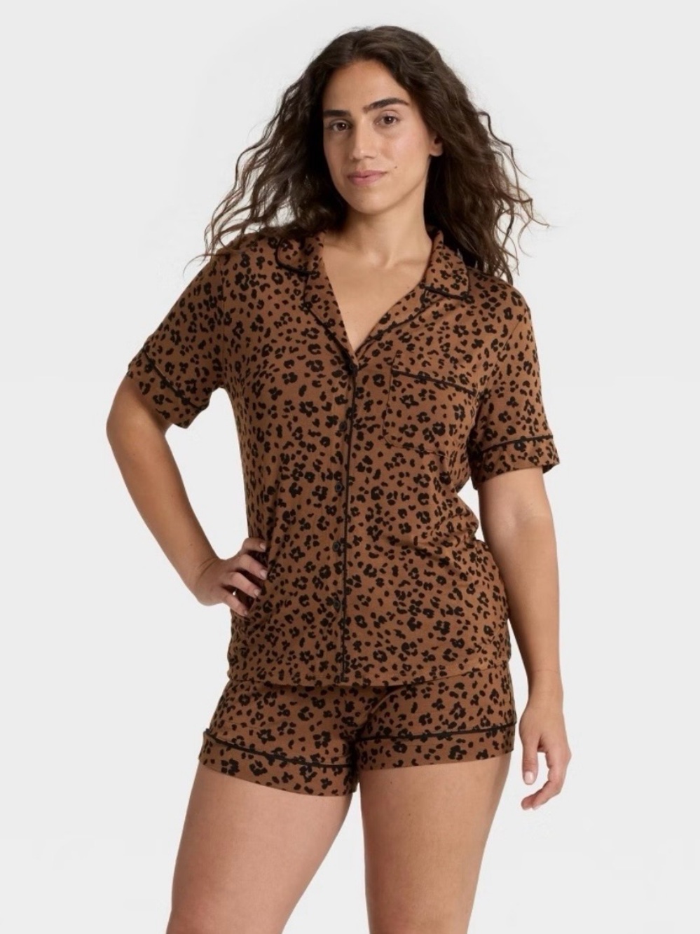 Auden Cloud Knit Brown Leopard Pajama Set